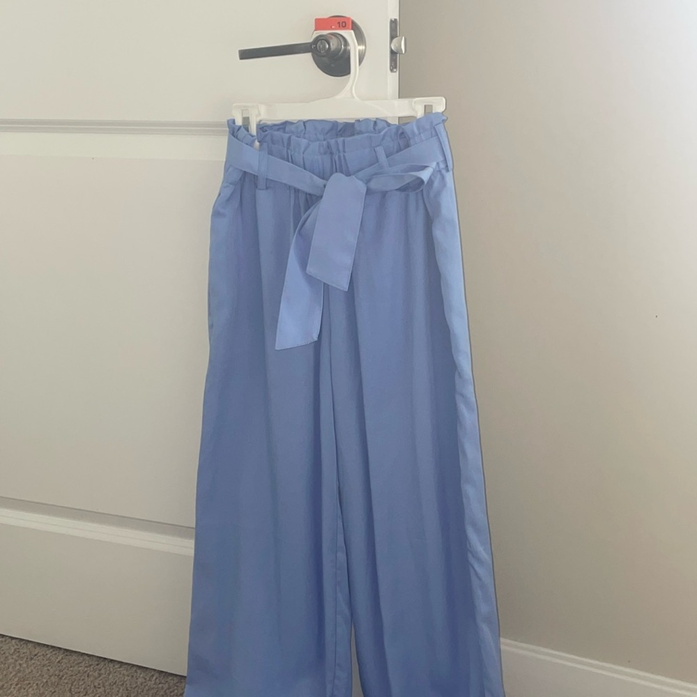 Ann Taylor Tie Waist Sinced Flowy Work High-Waisted Pants XS Blue